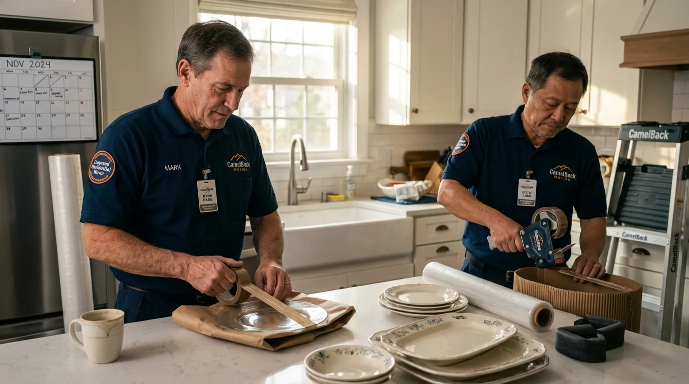 Professional crew packing kitchen dishware in Fajardo, PR